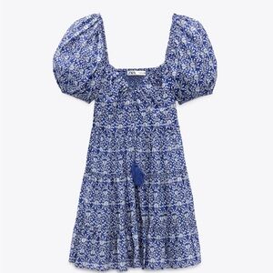 Zara mini dress, size medium, blue floral print.